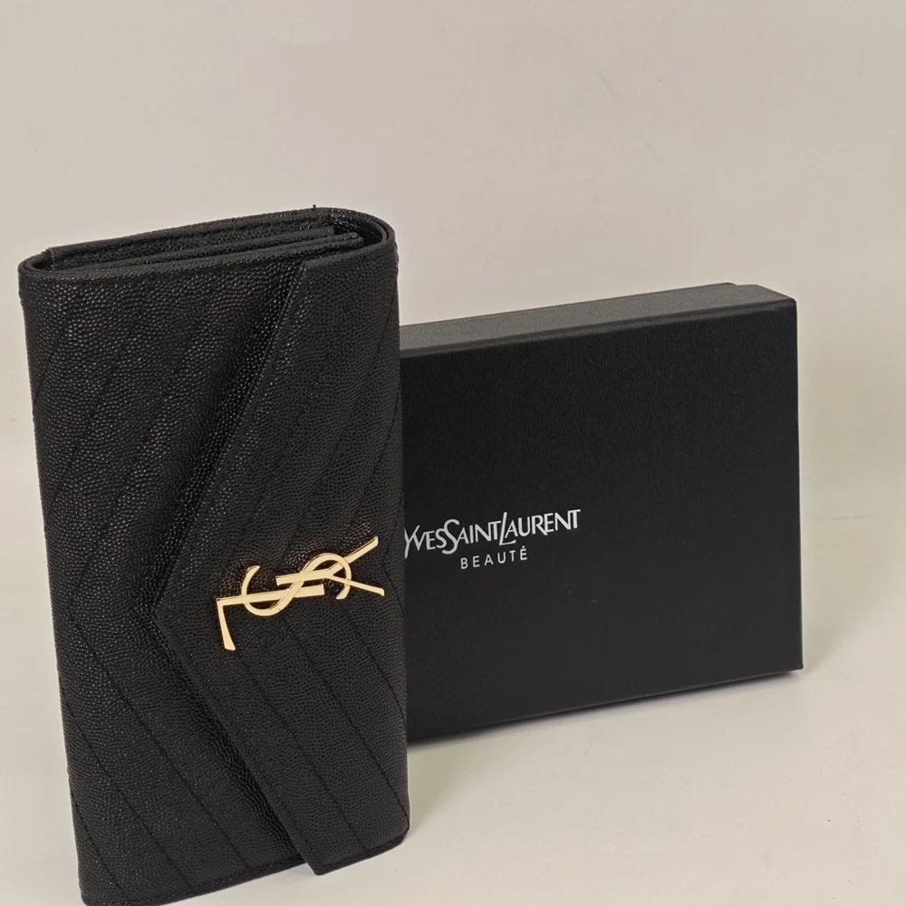 Yves Saint Laurent Quilted Black Clutch with Gold Accent